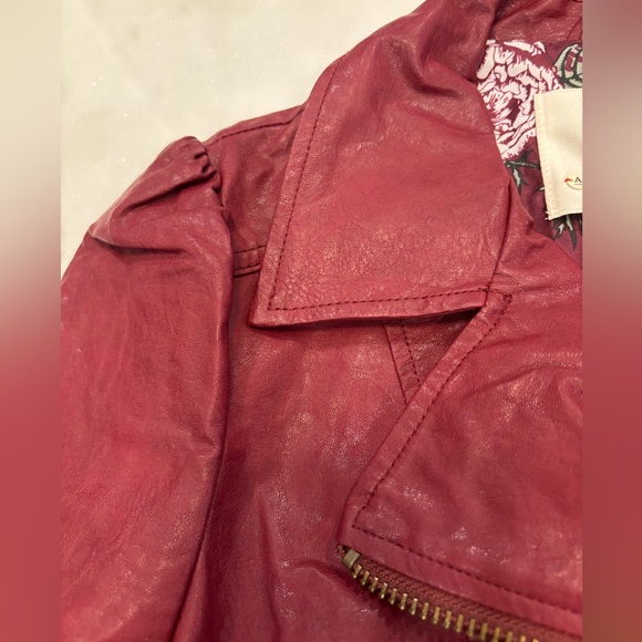 NWT Anthropologie Petula Puff Sleeved Moto Jacket, wine color, XS - Picture 4 of 6